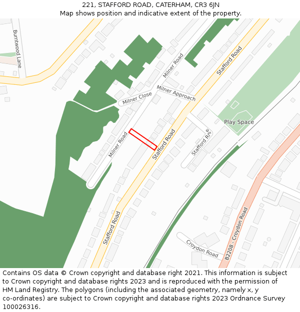 221, STAFFORD ROAD, CATERHAM, CR3 6JN: Location map and indicative extent of plot