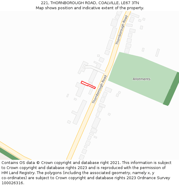 221, THORNBOROUGH ROAD, COALVILLE, LE67 3TN: Location map and indicative extent of plot