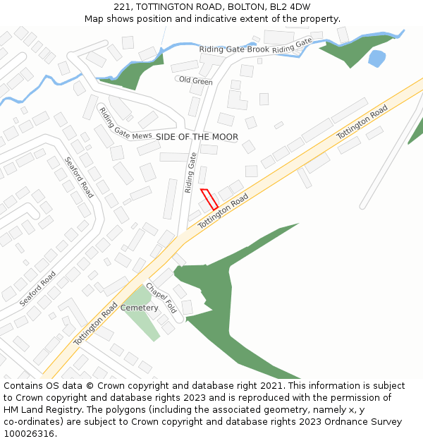 221, TOTTINGTON ROAD, BOLTON, BL2 4DW: Location map and indicative extent of plot