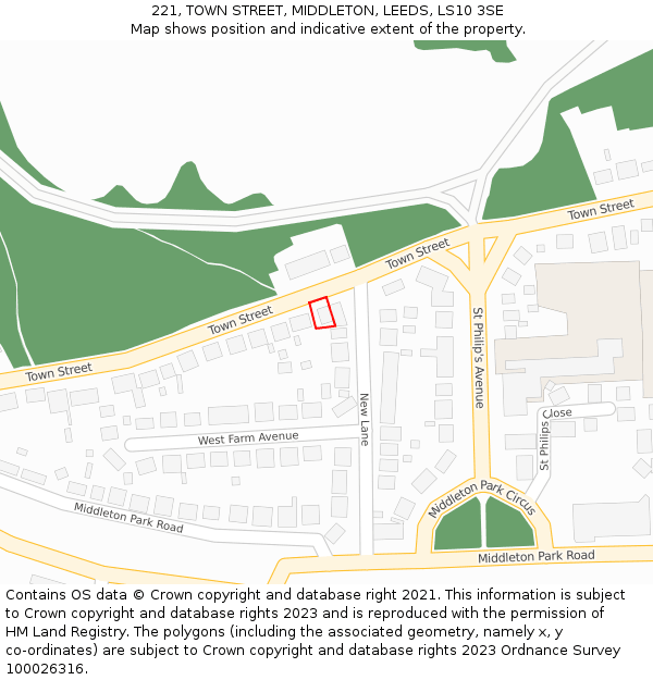 221, TOWN STREET, MIDDLETON, LEEDS, LS10 3SE: Location map and indicative extent of plot