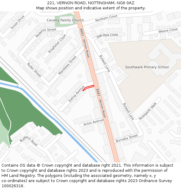 221, VERNON ROAD, NOTTINGHAM, NG6 0AZ: Location map and indicative extent of plot