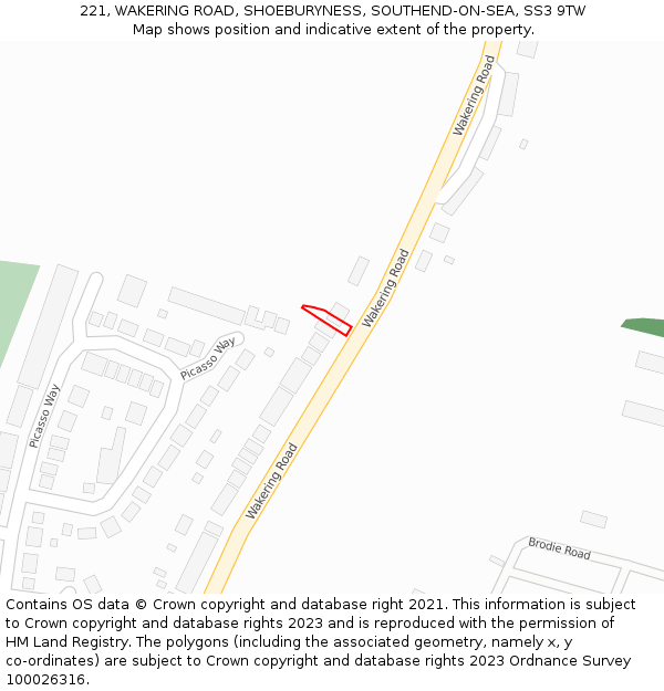 221, WAKERING ROAD, SHOEBURYNESS, SOUTHEND-ON-SEA, SS3 9TW: Location map and indicative extent of plot