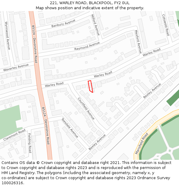 221, WARLEY ROAD, BLACKPOOL, FY2 0UL: Location map and indicative extent of plot