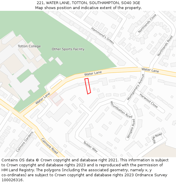 221, WATER LANE, TOTTON, SOUTHAMPTON, SO40 3GE: Location map and indicative extent of plot