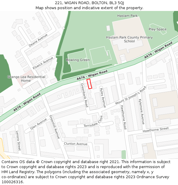 221, WIGAN ROAD, BOLTON, BL3 5QJ: Location map and indicative extent of plot