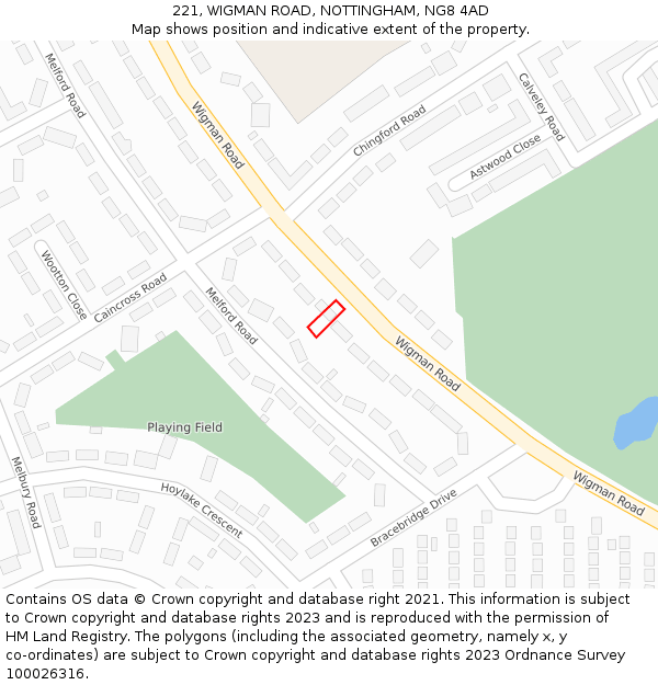 221, WIGMAN ROAD, NOTTINGHAM, NG8 4AD: Location map and indicative extent of plot