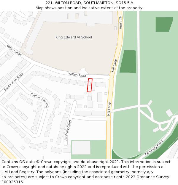 221, WILTON ROAD, SOUTHAMPTON, SO15 5JA: Location map and indicative extent of plot