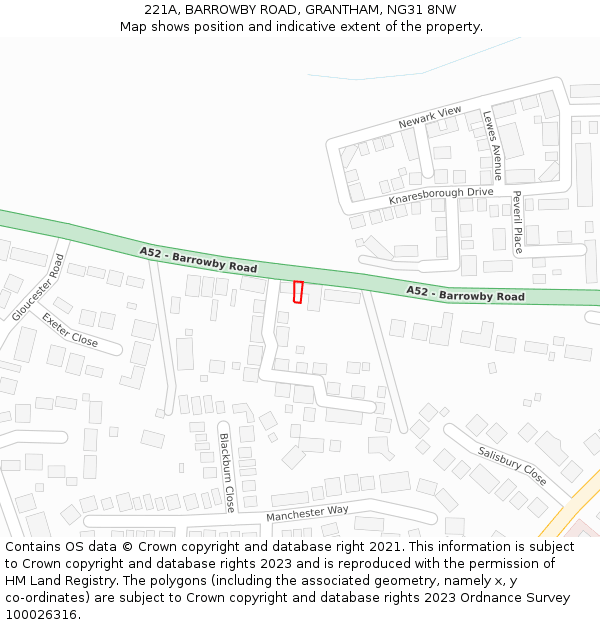 221A, BARROWBY ROAD, GRANTHAM, NG31 8NW: Location map and indicative extent of plot