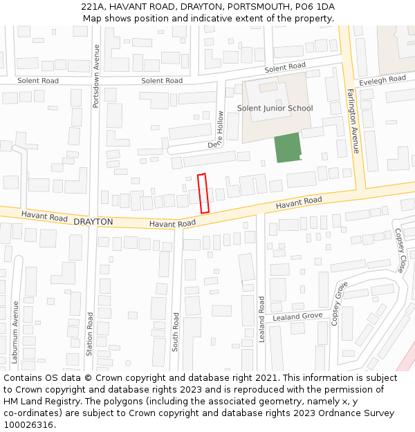 221A, HAVANT ROAD, DRAYTON, PORTSMOUTH, PO6 1DA: Location map and indicative extent of plot