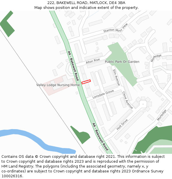 222, BAKEWELL ROAD, MATLOCK, DE4 3BA: Location map and indicative extent of plot