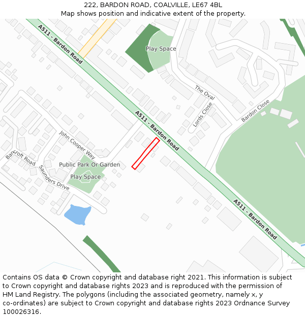 222, BARDON ROAD, COALVILLE, LE67 4BL: Location map and indicative extent of plot