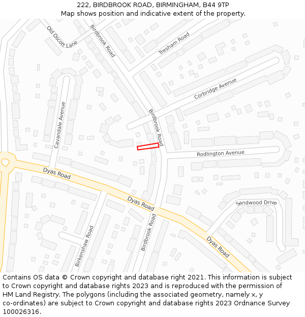 222, BIRDBROOK ROAD, BIRMINGHAM, B44 9TP: Location map and indicative extent of plot