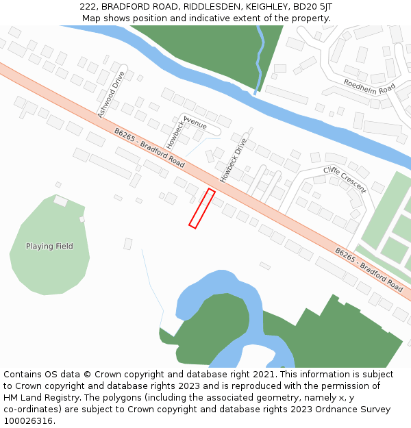 222, BRADFORD ROAD, RIDDLESDEN, KEIGHLEY, BD20 5JT: Location map and indicative extent of plot