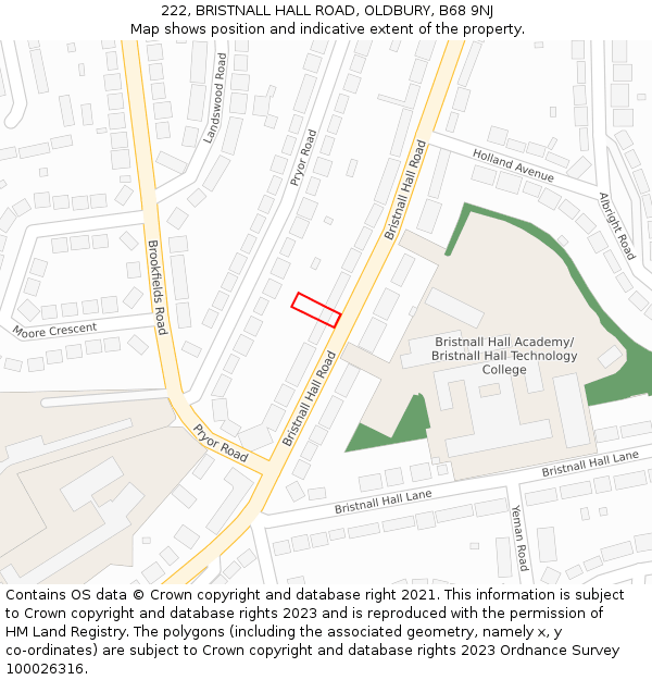 222, BRISTNALL HALL ROAD, OLDBURY, B68 9NJ: Location map and indicative extent of plot