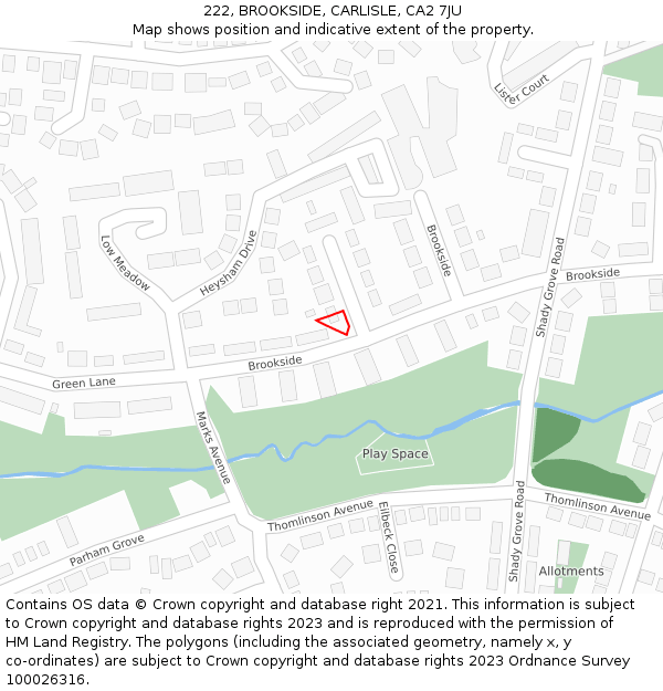 222, BROOKSIDE, CARLISLE, CA2 7JU: Location map and indicative extent of plot