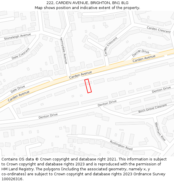 222, CARDEN AVENUE, BRIGHTON, BN1 8LG: Location map and indicative extent of plot