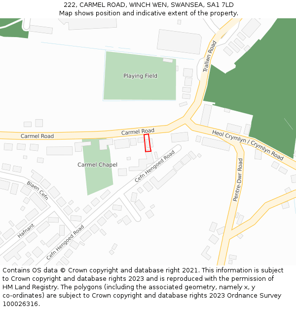 222, CARMEL ROAD, WINCH WEN, SWANSEA, SA1 7LD: Location map and indicative extent of plot