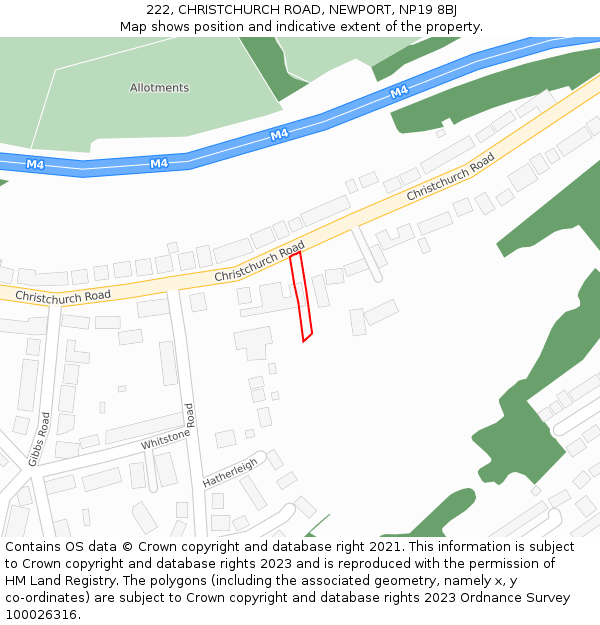222, CHRISTCHURCH ROAD, NEWPORT, NP19 8BJ: Location map and indicative extent of plot