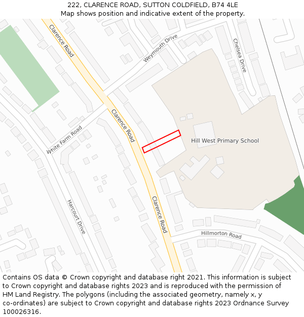 222, CLARENCE ROAD, SUTTON COLDFIELD, B74 4LE: Location map and indicative extent of plot