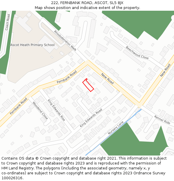 222, FERNBANK ROAD, ASCOT, SL5 8JX: Location map and indicative extent of plot