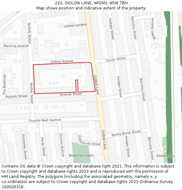 222, GIDLOW LANE, WIGAN, WN6 7BN: Location map and indicative extent of plot