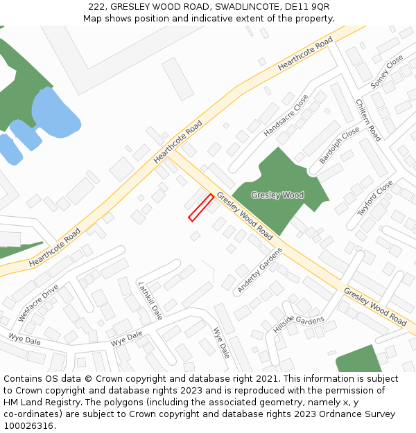 222, GRESLEY WOOD ROAD, SWADLINCOTE, DE11 9QR: Location map and indicative extent of plot