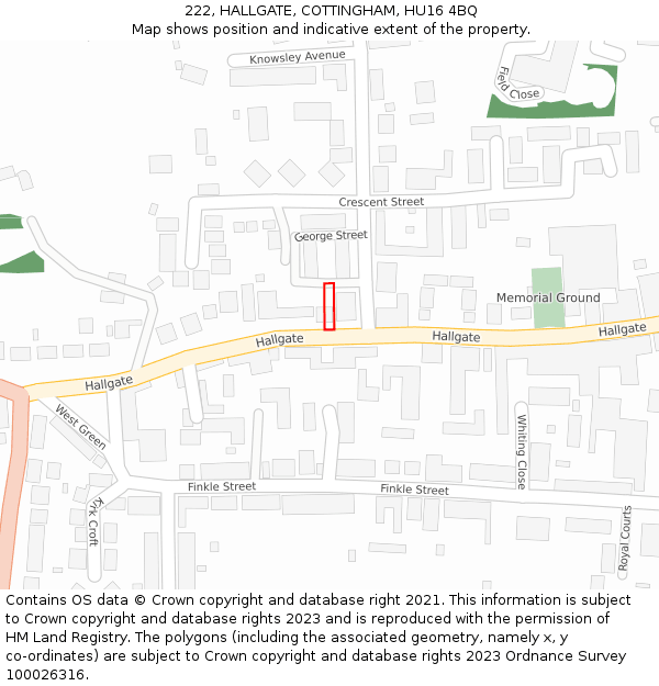 222, HALLGATE, COTTINGHAM, HU16 4BQ: Location map and indicative extent of plot