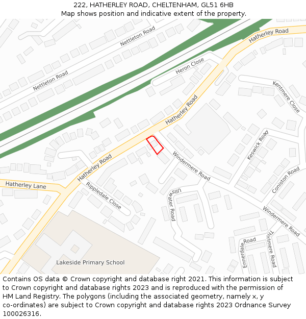 222, HATHERLEY ROAD, CHELTENHAM, GL51 6HB: Location map and indicative extent of plot