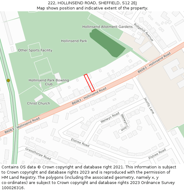 222, HOLLINSEND ROAD, SHEFFIELD, S12 2EJ: Location map and indicative extent of plot