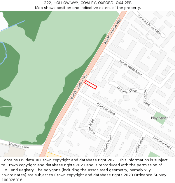 222, HOLLOW WAY, COWLEY, OXFORD, OX4 2PR: Location map and indicative extent of plot