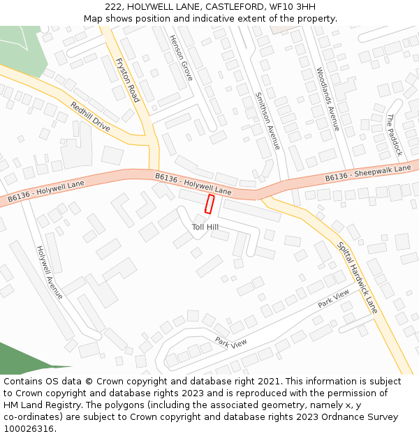 222, HOLYWELL LANE, CASTLEFORD, WF10 3HH: Location map and indicative extent of plot