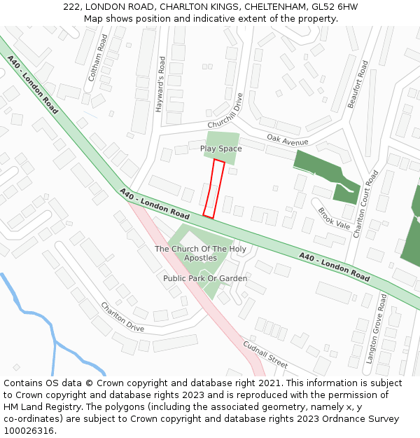 222, LONDON ROAD, CHARLTON KINGS, CHELTENHAM, GL52 6HW: Location map and indicative extent of plot