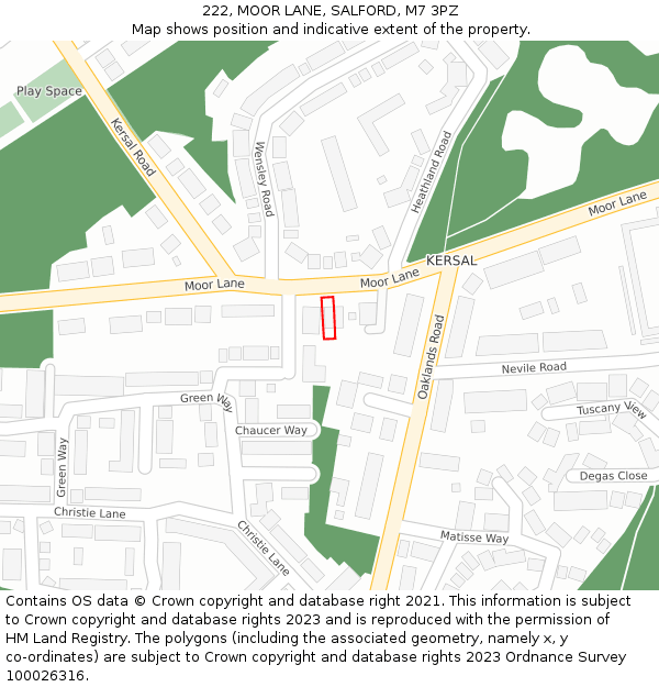 222, MOOR LANE, SALFORD, M7 3PZ: Location map and indicative extent of plot