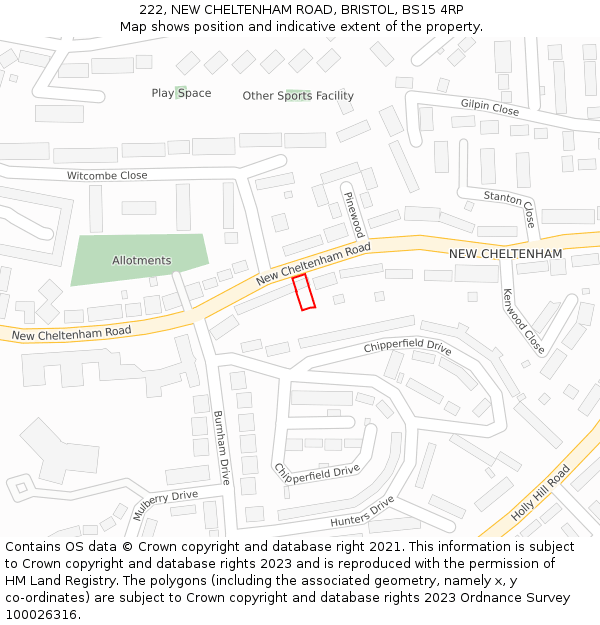 222, NEW CHELTENHAM ROAD, BRISTOL, BS15 4RP: Location map and indicative extent of plot