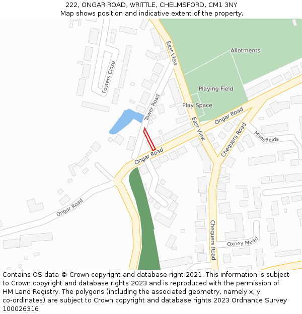 222, ONGAR ROAD, WRITTLE, CHELMSFORD, CM1 3NY: Location map and indicative extent of plot