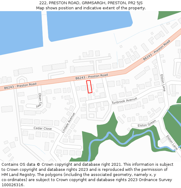 222, PRESTON ROAD, GRIMSARGH, PRESTON, PR2 5JS: Location map and indicative extent of plot