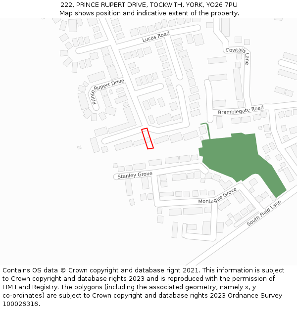 222, PRINCE RUPERT DRIVE, TOCKWITH, YORK, YO26 7PU: Location map and indicative extent of plot