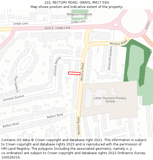 222, RECTORY ROAD, GRAYS, RM17 5SN: Location map and indicative extent of plot