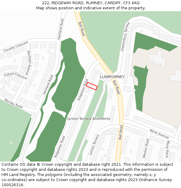 222, RIDGEWAY ROAD, RUMNEY, CARDIFF, CF3 4AG: Location map and indicative extent of plot