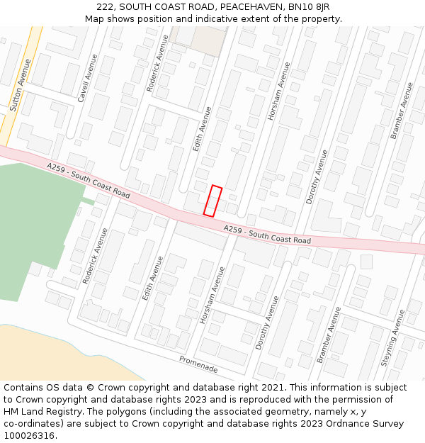 222, SOUTH COAST ROAD, PEACEHAVEN, BN10 8JR: Location map and indicative extent of plot