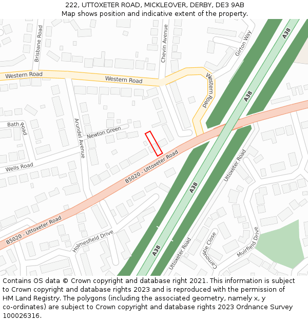 222, UTTOXETER ROAD, MICKLEOVER, DERBY, DE3 9AB: Location map and indicative extent of plot