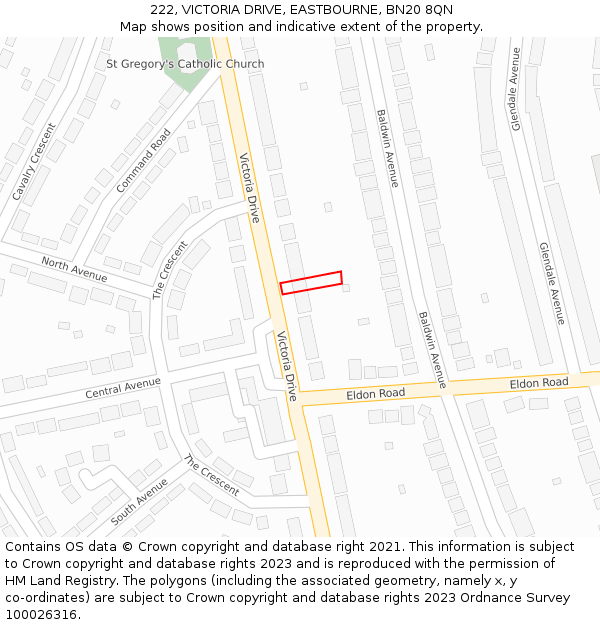 222, VICTORIA DRIVE, EASTBOURNE, BN20 8QN: Location map and indicative extent of plot