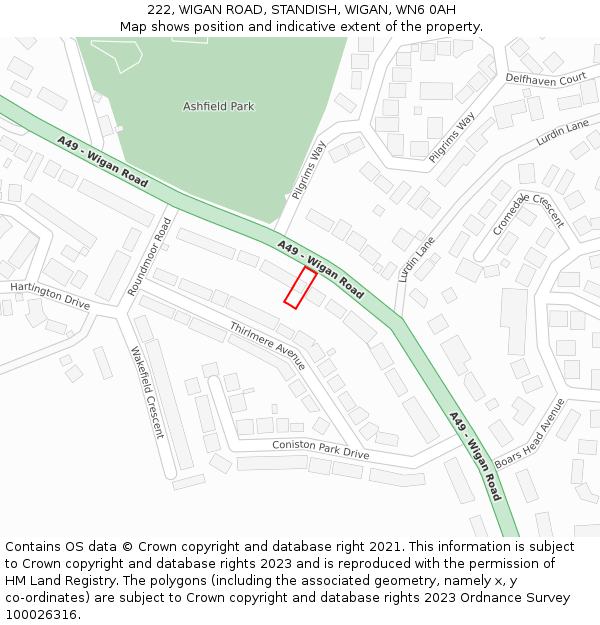 222, WIGAN ROAD, STANDISH, WIGAN, WN6 0AH: Location map and indicative extent of plot