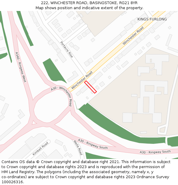222, WINCHESTER ROAD, BASINGSTOKE, RG21 8YR: Location map and indicative extent of plot