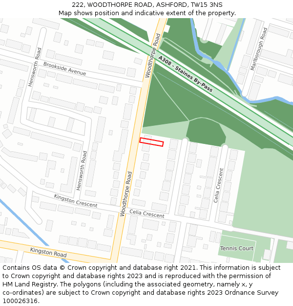 222, WOODTHORPE ROAD, ASHFORD, TW15 3NS: Location map and indicative extent of plot