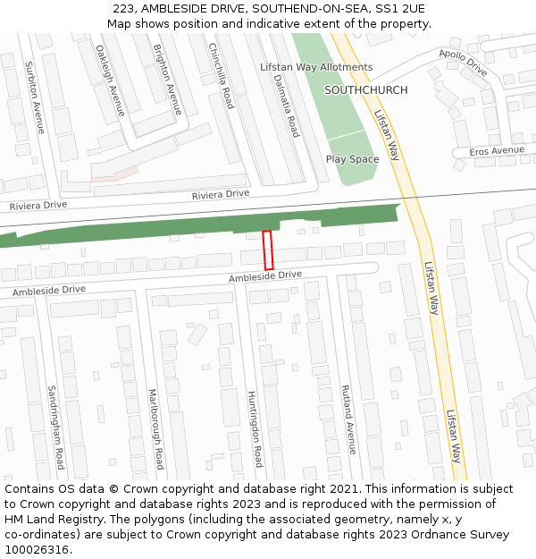 223, AMBLESIDE DRIVE, SOUTHEND-ON-SEA, SS1 2UE: Location map and indicative extent of plot