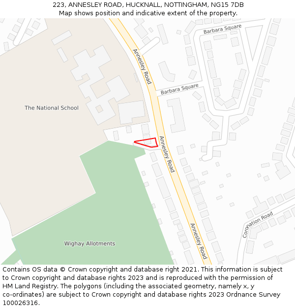 223, ANNESLEY ROAD, HUCKNALL, NOTTINGHAM, NG15 7DB: Location map and indicative extent of plot