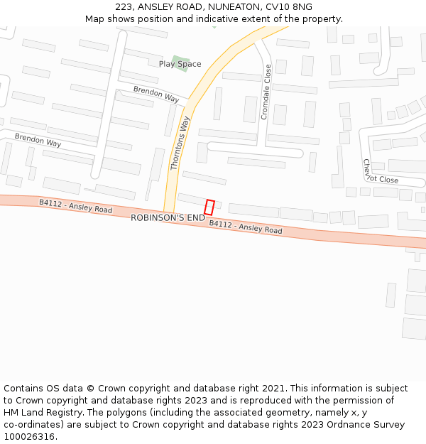 223, ANSLEY ROAD, NUNEATON, CV10 8NG: Location map and indicative extent of plot