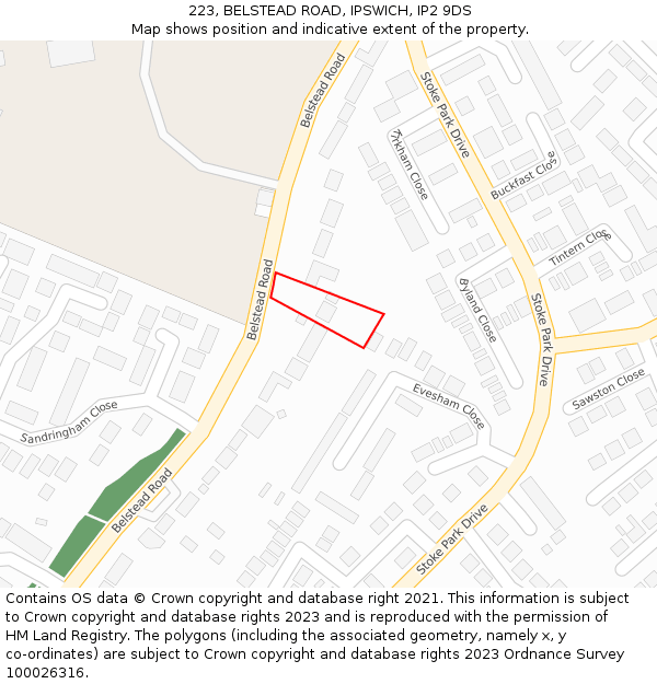 223, BELSTEAD ROAD, IPSWICH, IP2 9DS: Location map and indicative extent of plot