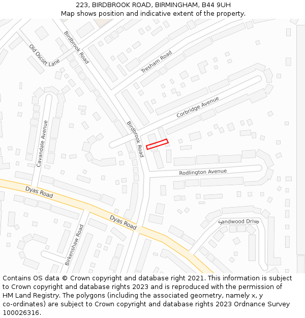 223, BIRDBROOK ROAD, BIRMINGHAM, B44 9UH: Location map and indicative extent of plot